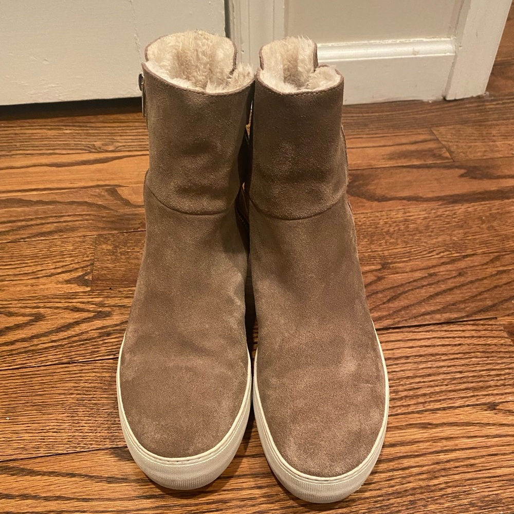 J/SLIDES Taupe Faux Fur & Suede Sneaker Booties 10 - Picture 3 of 6